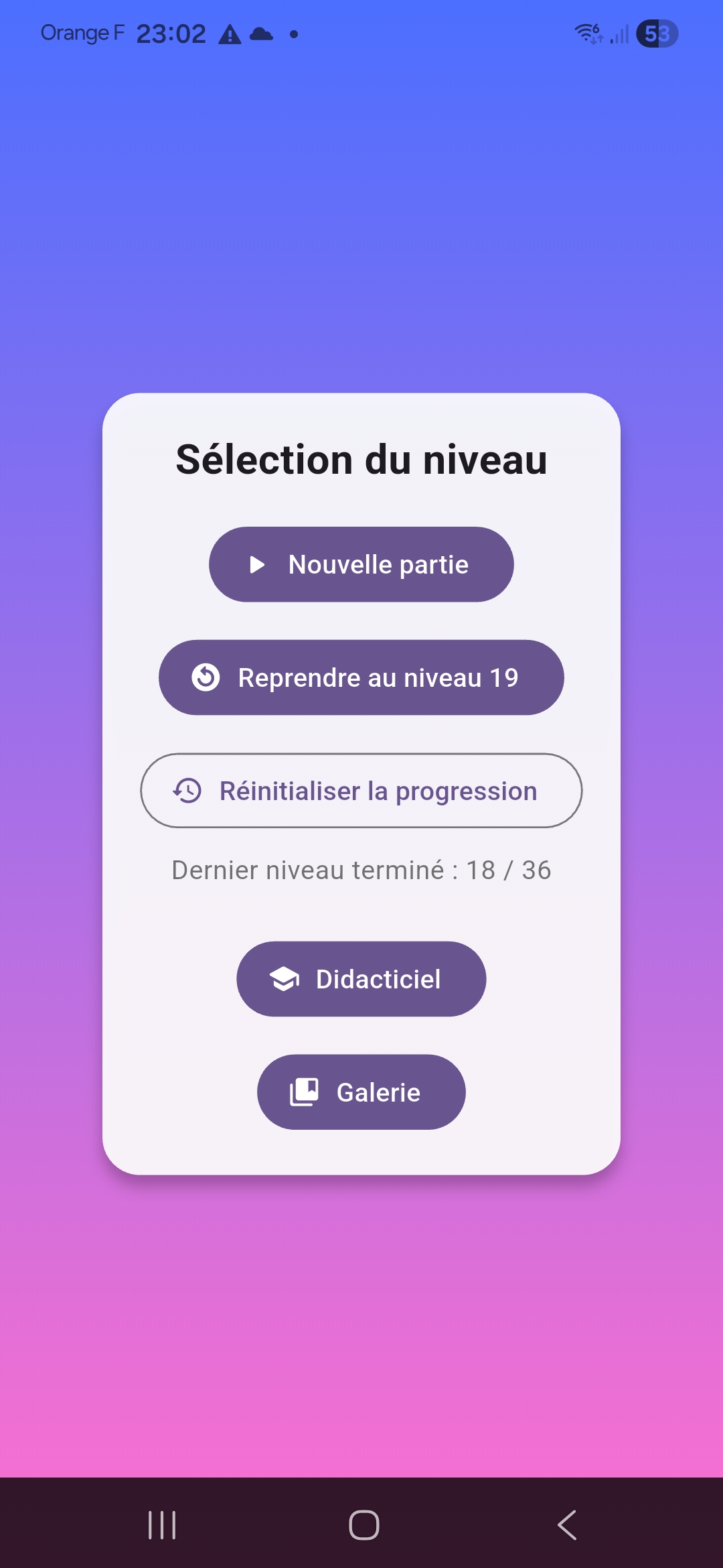 écran de sélection